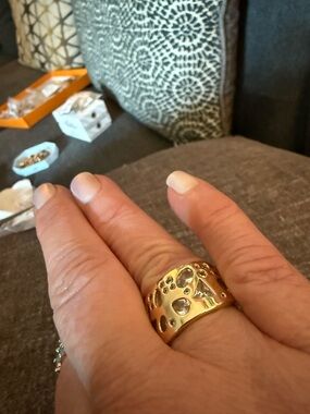 Wide Gold Statement Ring with Cutout and Gem Accents - Women Jewelry